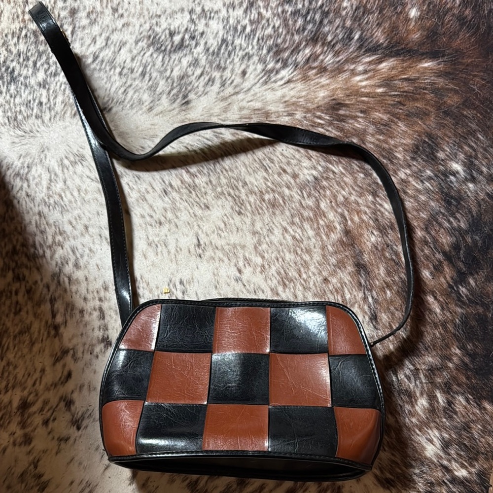 Vintage Checkered Black and Brown Women's Bag